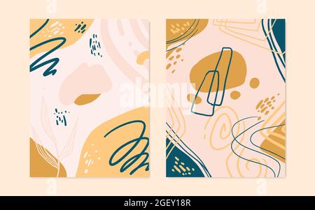 Set of 2 abstract organic shape cover in vector style Stock Vector