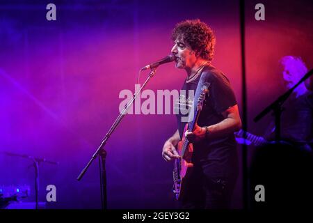 Riola Sardo, Italia. 21st Aug, 2021. Max Gazze durante Max Gazze - La Matematica dei Rami Tour, Concerto cantante italiano in Riola Sardo, Italia, 21 agosto 2021 Credit: Independent Photo Agency/Alamy Live News Stock Photo