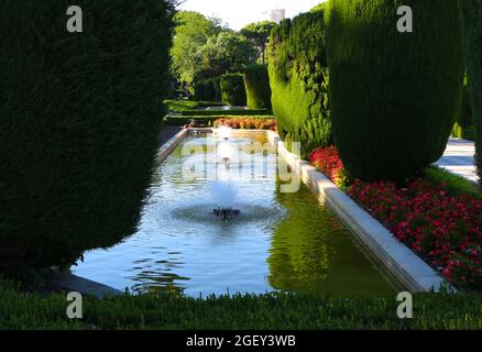 Fountains in the Buen Retiro public Park Madrid Spain Summer afternoon Stock Photo
