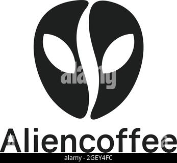 ABSTRACK COFFEE LOGO ALIEN DESIGN IDEA VECTOR MONOGRAM BLACK AND WHITE COLOR FOR BUSINESS Stock Vector