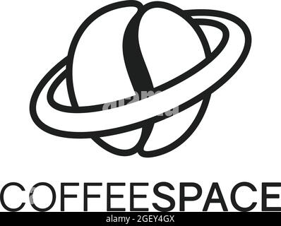 COFFEE LOGO WITH SPACE PLANET CREATIVE ABSTRACT DESIGN IDEA VECTOR MONOGRAM BLACK AND WHITE COLOR FOR BUSINESS Stock Vector
