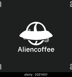 ABSTRACK COFFEE LOGO ALIEN DESIGN IDEA VECTOR MONOGRAM BLACK AND WHITE COLOR FOR BUSINESS Stock Vector