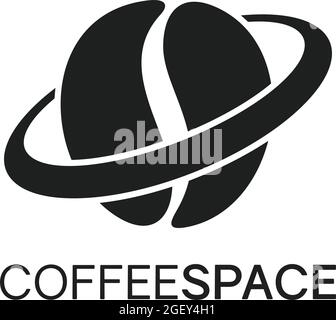 COFFEE LOGO WITH SPACE PLANET CREATIVE ABSTRACT DESIGN IDEA VECTOR MONOGRAM BLACK AND WHITE COLOR FOR BUSINESS Stock Vector