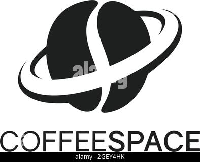 COFFEE LOGO WITH SPACE PLANET CREATIVE ABSTRACT DESIGN IDEA VECTOR MONOGRAM BLACK AND WHITE COLOR FOR BUSINESS Stock Vector