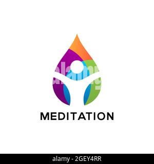 MEDITATION THERAPY LOGO DESIGN VECTOR. MEDITATION TEMPLATE WITH LEAF LOTUS ELEMENTS. MEDITATION COLOR. MEDITATION LOGO MODERN MINIMALIST LINE STYLE. S Stock Vector