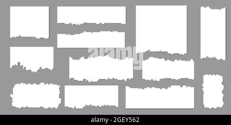 Set of torn sheets of paper. Realistic paper scraps with torn edges. Vector illustration isolated on gray background Stock Vector