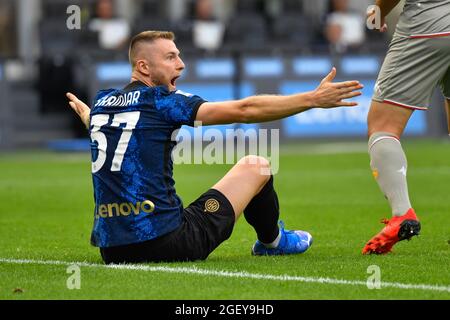 Milano, Italy. 21st Aug, 2021. Milan Skriniar (37) of Inter seen during the Serie A match between Inter and Genoa at Giuseppe Meazza in Milano. (Photo Credit: Gonzales Photo/Alamy Live News Stock Photo