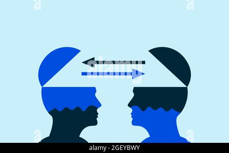 Exchange between human heads concept idea of exchanging information and knowledge. give and Receive concept Stock Photo