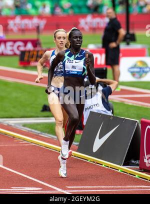 Athing Mu (USA) wins the women's 800m in a meet-record 1:55.04 during the  46th Prefontaine Classic, Saturday, Aug 21, 2021, in Eugene, Ore. Photo via  Newscom Stock Photo - Alamy