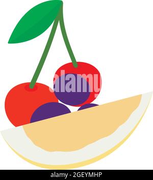 Organic fruit icon isometric vector. Fresh ripe juicy cherry, plum and pomelo. Fruit mix, healthy eating Stock Vector