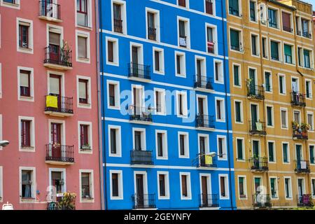Colorful public housing seen in downtown Bilbao in Spain Stock Photo