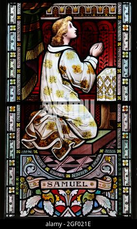 Samuel Stained Glass Window  in St Asaph Cathedral, Wales Stock Photo