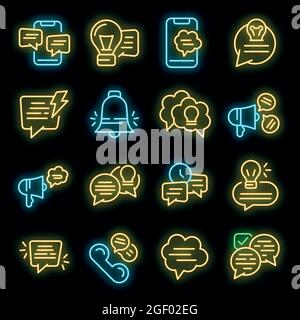 Tips icons set. Outline set of tips vector icons neon color on black Stock Vector