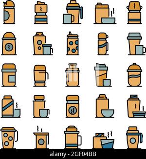 Thermo cup icons set. Outline set of thermo cup vector icons thin line color flat on white Stock Vector