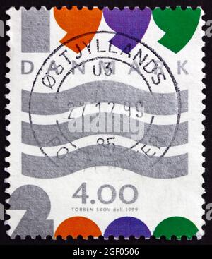 DENMARK - CIRCA 1999: a stamp printed in Denmark shows Wavy Lines, New Year 2000, circa 1999 Stock Photo