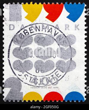 DENMARK - CIRCA 1999: a stamp printed in Denmark shows Hearts, New Year 2000, circa 1999 Stock Photo