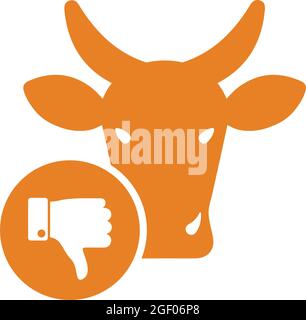 Bad reputation, cattle, cow, thumb down icon is isolated on white background. Simple vector illustration for graphic and web design or commercial purp Stock Vector