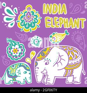 Vector hand draw India elephant. India style illustration. stock illustration Stock Vector