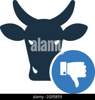 Bad reputation, cattle, cow, thumb down icon is isolated on white background. Simple vector illustration for graphic and web design or commercial purp Stock Vector