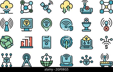 Internet connection icons set. Outline set of internet connection vector icons thin line color flat on white Stock Vector