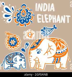 Vector hand draw India elephant. India style illustration. stock illustration Stock Vector