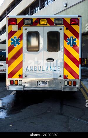 Rear view of an ambulance in California, USA Stock Photo