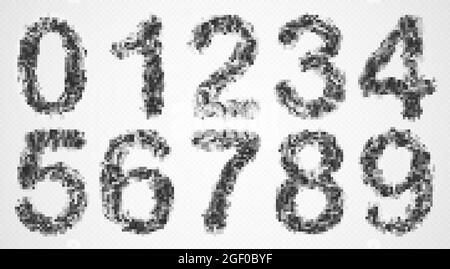 Realistic smoke clubs or steam in shape of numbers Stock Vector