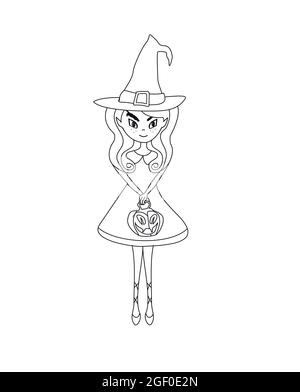 coloring book of cute witch with Halloween pumpkin Stock Vector