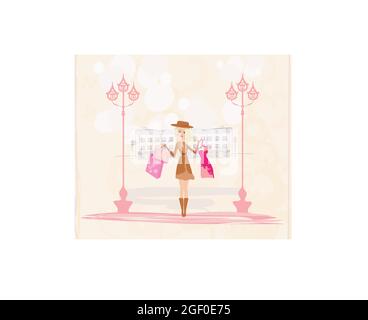 beautiful blonde girl doing shopping in the city Stock Vector