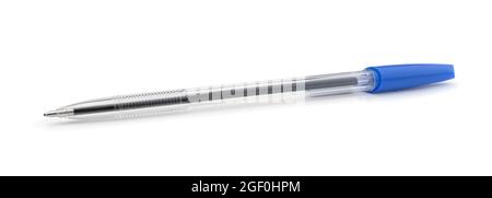 Plastic transparent ballpoint pen isolated on white. Stock Photo