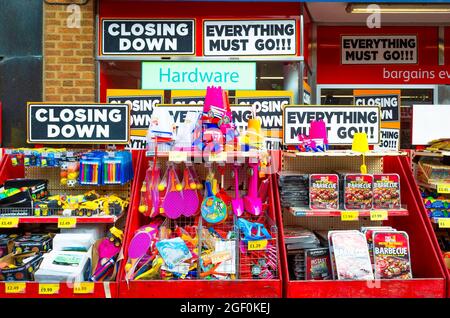 Goodwins Bargains every time bargain store now with a everything must go closing down sale Stock Photo