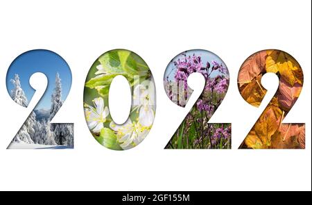 Number 2022 from four seasons photos for calendar, flyer, poster, postcard, banner Stock Photo