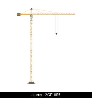 Tower crane for the construction of high-rise buildings isolated on a white background. Flat vector illustration. Stock Vector
