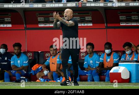 Nice, France. 22nd Aug, 2021. Coach of Marseille Jorge Sampaoli during the French championship Ligue 1 football match between OGC Nice and Olympique de Marseille on August 22, 2021 at Allianz Riviera stadium in Nice, France - Photo Jean Catuffe / DPPI Credit: DPPI Media/Alamy Live News Stock Photo