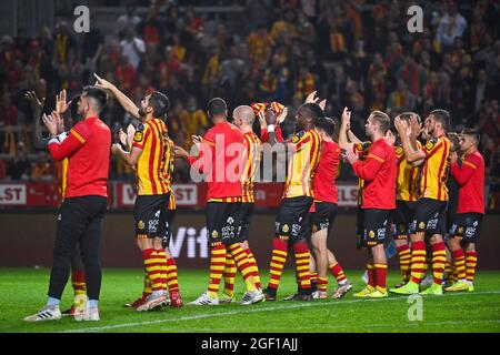 Mechelen's players celebrate after winning a soccer match between KV Mechelen and Union Saint-Gilloise, Sunday 22 August 2021 in Mechelen, on day 5 of Stock Photo