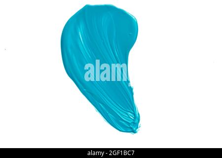 Mint blue beauty cosmetic texture isolated on white background, smudged makeup smear or cosmetics product smudge, paint brush strokes Stock Photo