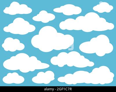 White clouds collection on blue background. Banner Icons Set. Vector illustration. Design elements in flat style Stock Vector