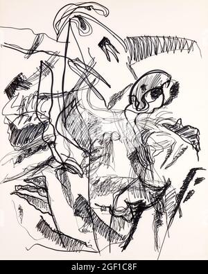 Abstract figurative drawing with strong lines and curves on a white background. Abstract illustration. Stock Photo