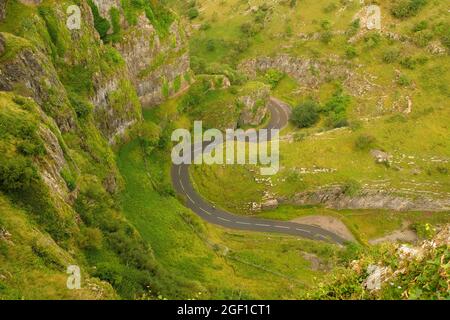 August 2021 - Looking down from the cliffs at Horseshoe bend in Cheddar Gorge, Somerset, England, Stock Photo