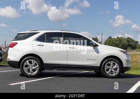 Kokomo - Circa August 2021: Chevrolet Equinox SUV display. Chevy is a Division of General Motors also makes the Suburban, Cruze and Traverse. Stock Photo