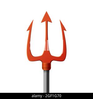 Neptune red vector trident. Trident object, trident weapon, mythology trident fork illustration Stock Vector