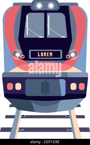 Front wagon of train on rails flat vector illustration Stock Vector