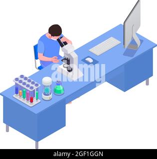 Vaccination isometric icon with man working in laboratory 3d vector illustration Stock Vector