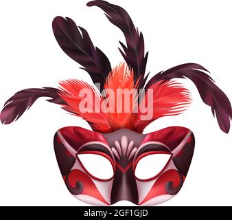 Realistic carvinal mask composition with isolated image of masquerade mask with black and red decorations vector illustration Stock Vector