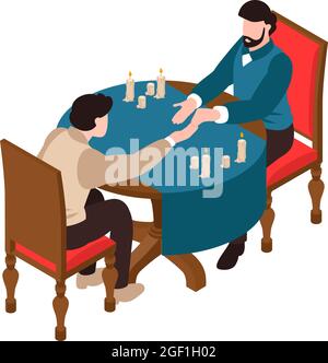 Isometric icon with palm reader telling fortune 3d vector illustration Stock Vector