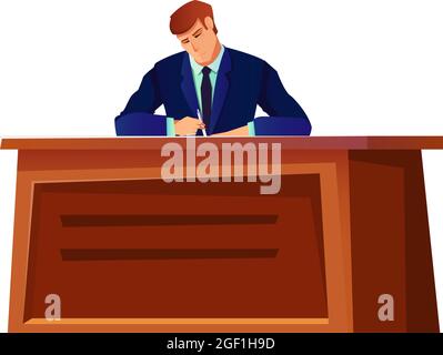 Diplomat sitting at desk flat icon on white background vector illustration Stock Vector