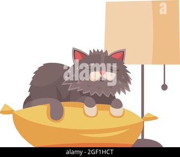Cartoon cute grey cat sleeping on pillow vector illustration Stock Vector