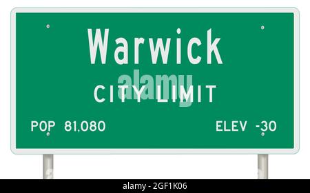 Rendering of a green Rhode Island highway sign with city information Stock Photo