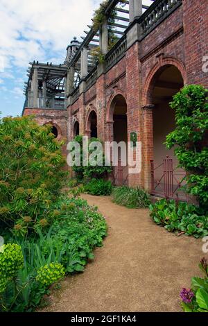 The Hill Garden and Pergola, A Georgian arbour and terrace in the Hill Garden with views across Hampstead Heath, London, UK Stock Photo
