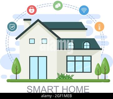 Smart Home Technology House Control System Of Lighting, Heating, Ventilation and Security with a Modern Concept. Background Vector Illustration Stock Vector